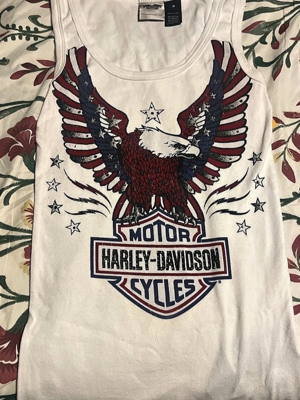 Harley-Davidson Graphic Eagle Tank Top in White & Red Size Medium